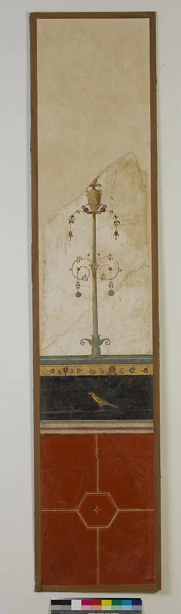 Wall painting on white ground: candelabrum, from the imperial villa at Boscotrecase — Unknown
