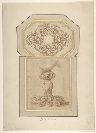 Design for a Sculptural Frame Decorated with Angel Heads, Volutes and Leaves (for a Ceiling ?); Design for a Base Decorated with Angel Heads, Volutes and Leaves