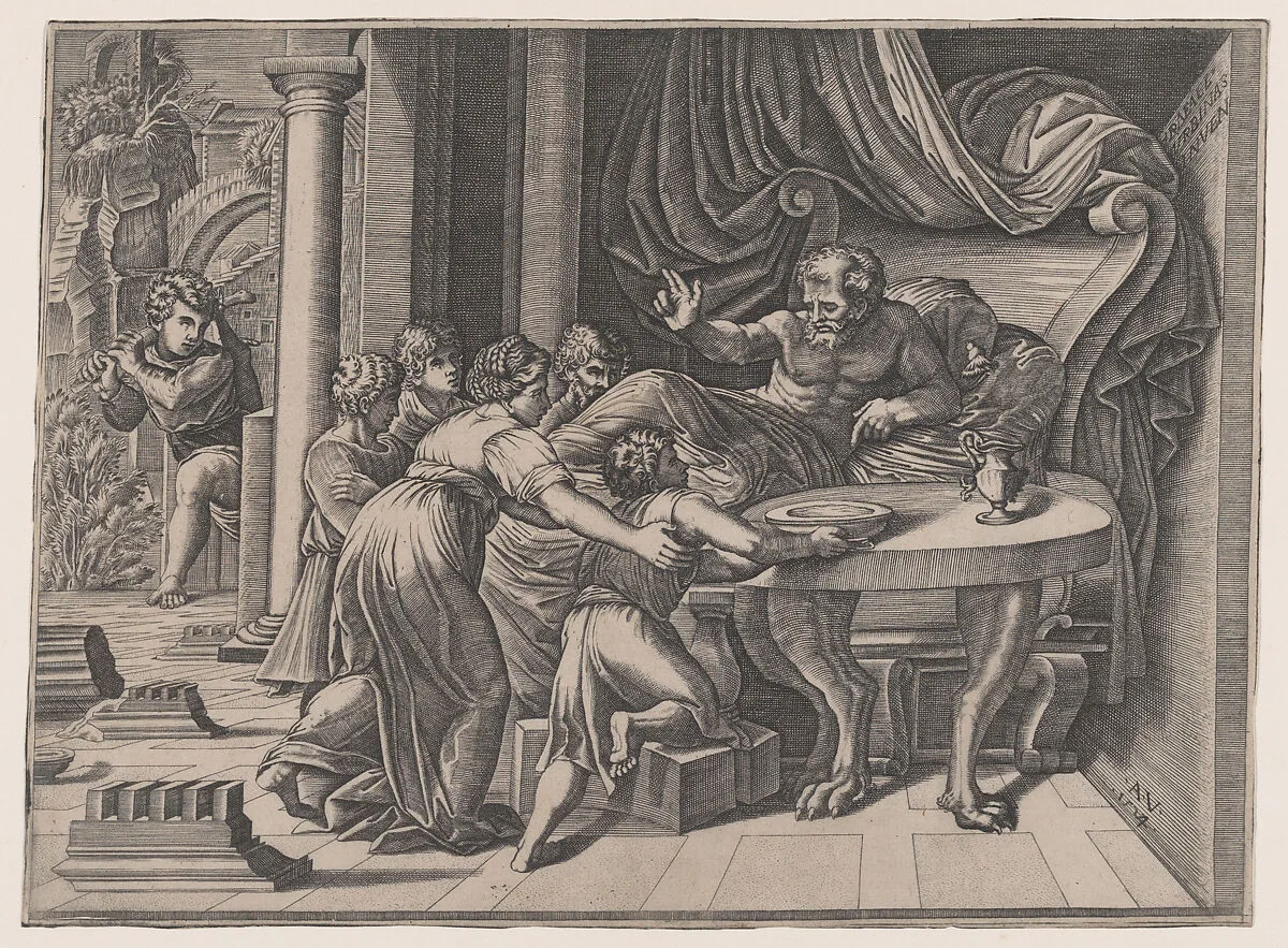 Isaac Blessing Jacob — Agostino Veneziano (Agostino dei Musi)|Raphael (Raffaello Sanzio or Santi)