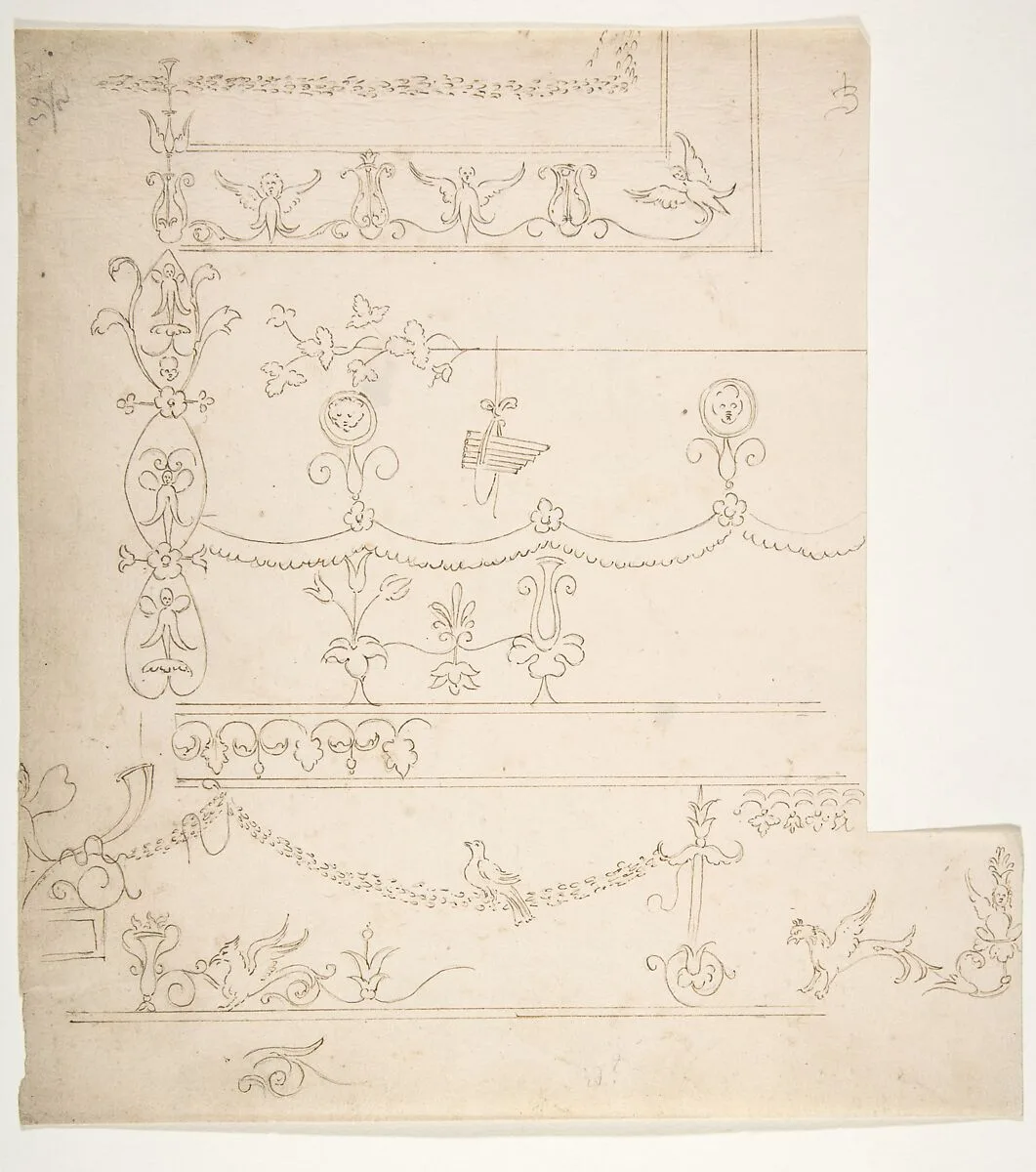 Domus Aurea, cryptoporticus, grostteschi, details (recto) blank (verso) — Anonymous, French, 16th century