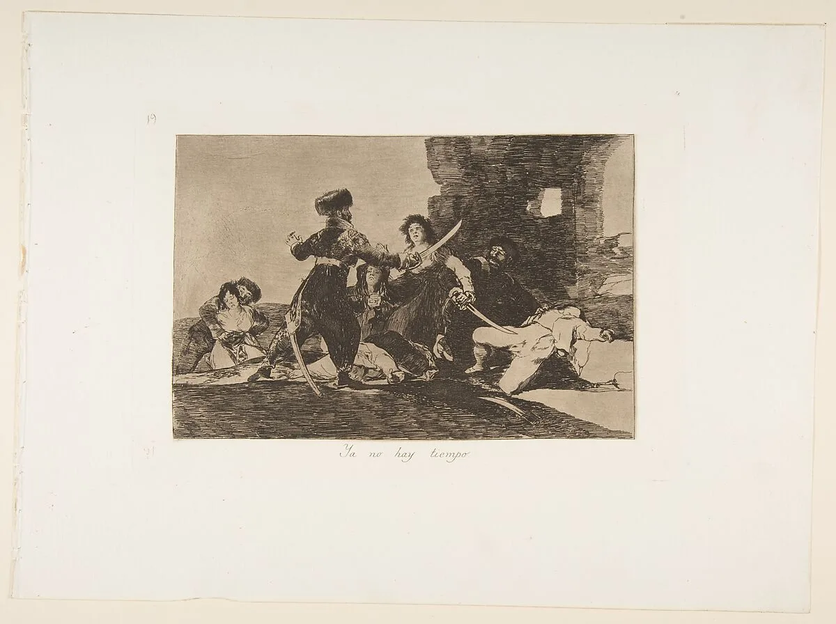 Plate 19 from "The Disasters of War" (Los Desastres de la Guerra): 'There isn't time now' (Ya no hay tiempo) — Goya (Francisco de Goya y Lucientes)