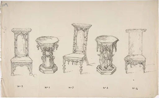 Design for Three Low Chairs and Two Pedestal Tables