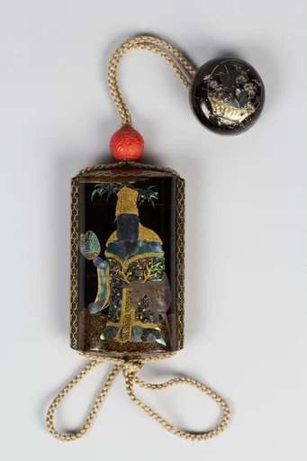 杣田派 寿老人雄鹿蓑亀竹蒔絵印籠|Inrō with God of Longevity (Jurōjin) and a Stag (obverse) and Long-Tailed Turtle (Minogame) under Bamboo (reverse)