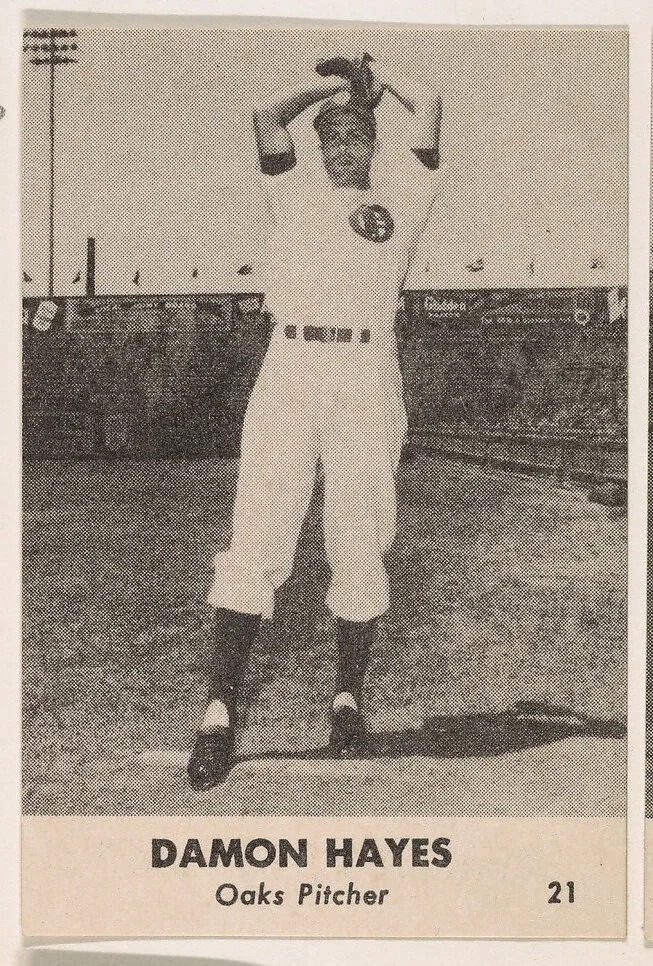 Damon Hayes, Oaks Pitcher, No. 21, from the Oakland Baseball Players (Oaks) series (D317), issued by Sunbeam Bread and Remar Bread — Sunbeam Bread|Remar Baking Company