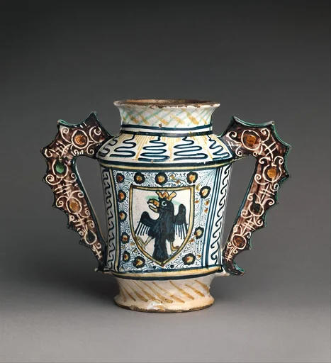 Two-handled storage jug (albarello) with crowned eagles
