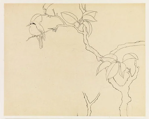 現代 謝稚柳 枝禽圖 鏡片|Bird on a Branch