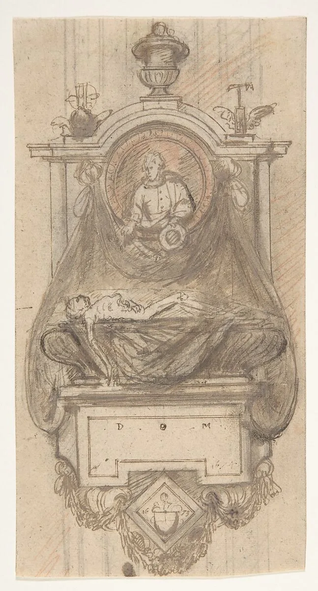 Design for a sepulchral monument with a portrait bust — Hendrik-Frans Verbruggen|Anonymous, Flemish, 17th century|Michiel van der Voort