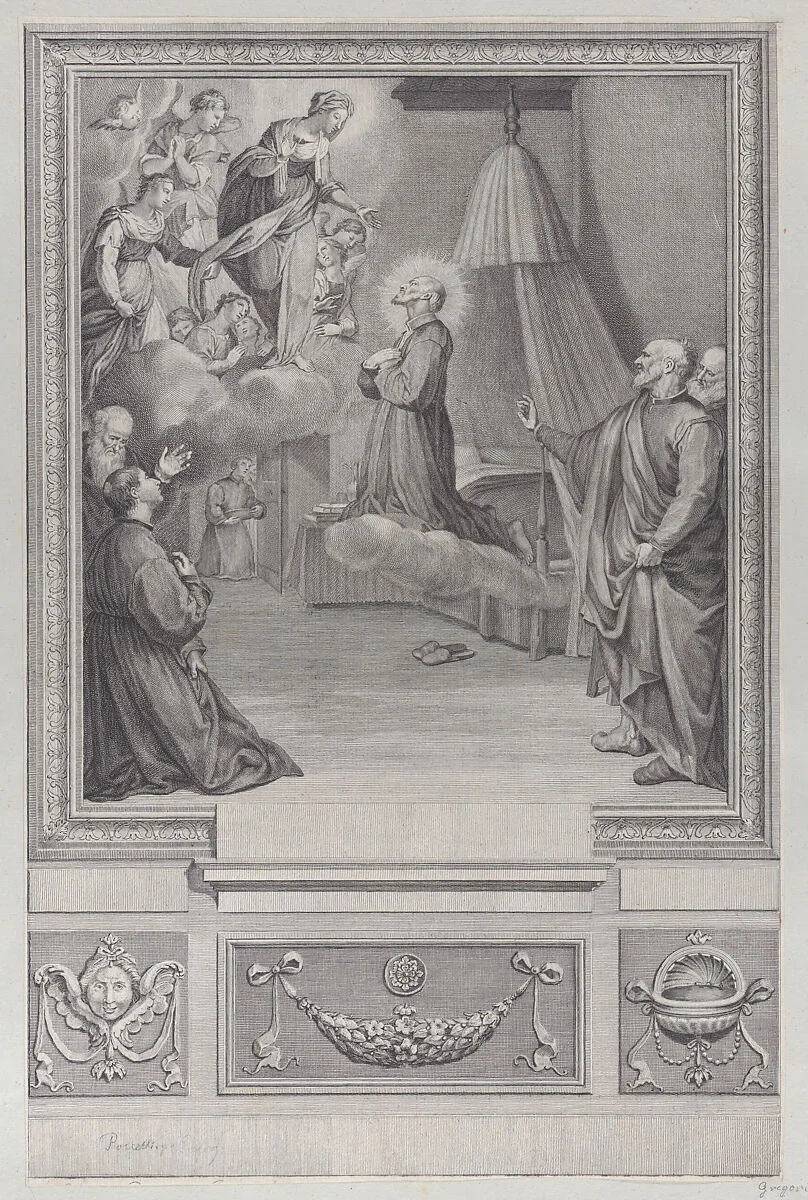 Plate 27: The female personification of Fortitude, holding a pillar and stroking a lion; from the 'Galeria nel Palazzo Farnese in Roma ... dipinta da Annibale Caracci' — Carlo Cesi|François Collignon|Arnold van Westerhout|Annibale Carracci