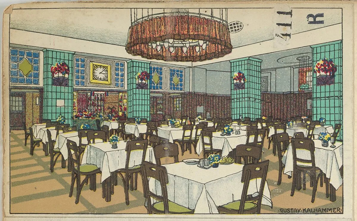 National Railway Station Restaurant, Vienna X, Josef Pohl (Restaurant Staatsbahnhof, Wien X, Josef Pohl) — Gustav Kalhammer|Wiener Werkstätte