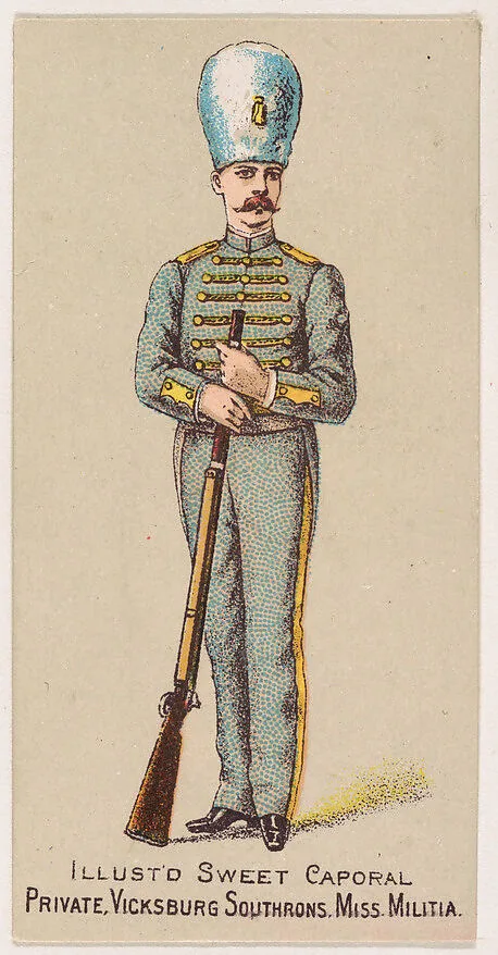 Private, Vicksburg Southrons, Mississippi Militia, from the Military Series (N224) issued by Kinney Tobacco Company to promote Sweet Caporal Cigarettes — Kinney Brothers Tobacco Company