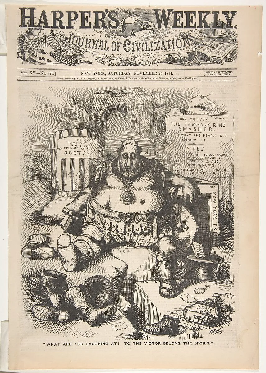 "What Are You Laughing At? To the Victor Belong the Spoils" (from "Harper's Weekly," vol. 15, p. 1097) — Thomas Nast|Harper's Weekly|William Magear Tweed