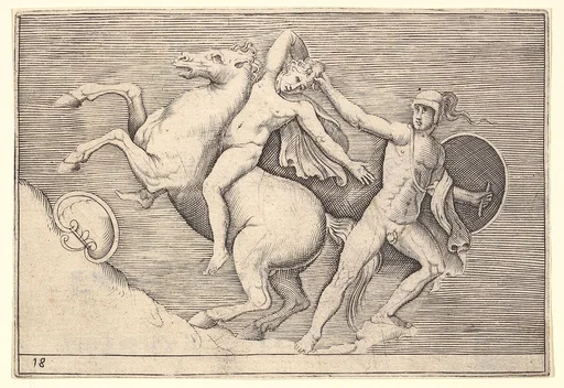 Warrior Pulling a Rider from His Horse, from "Ex Antiquis Cameorum et Gemmae Delineata/ Liber Secundus/et ab Enea Vico Parmen Incis"