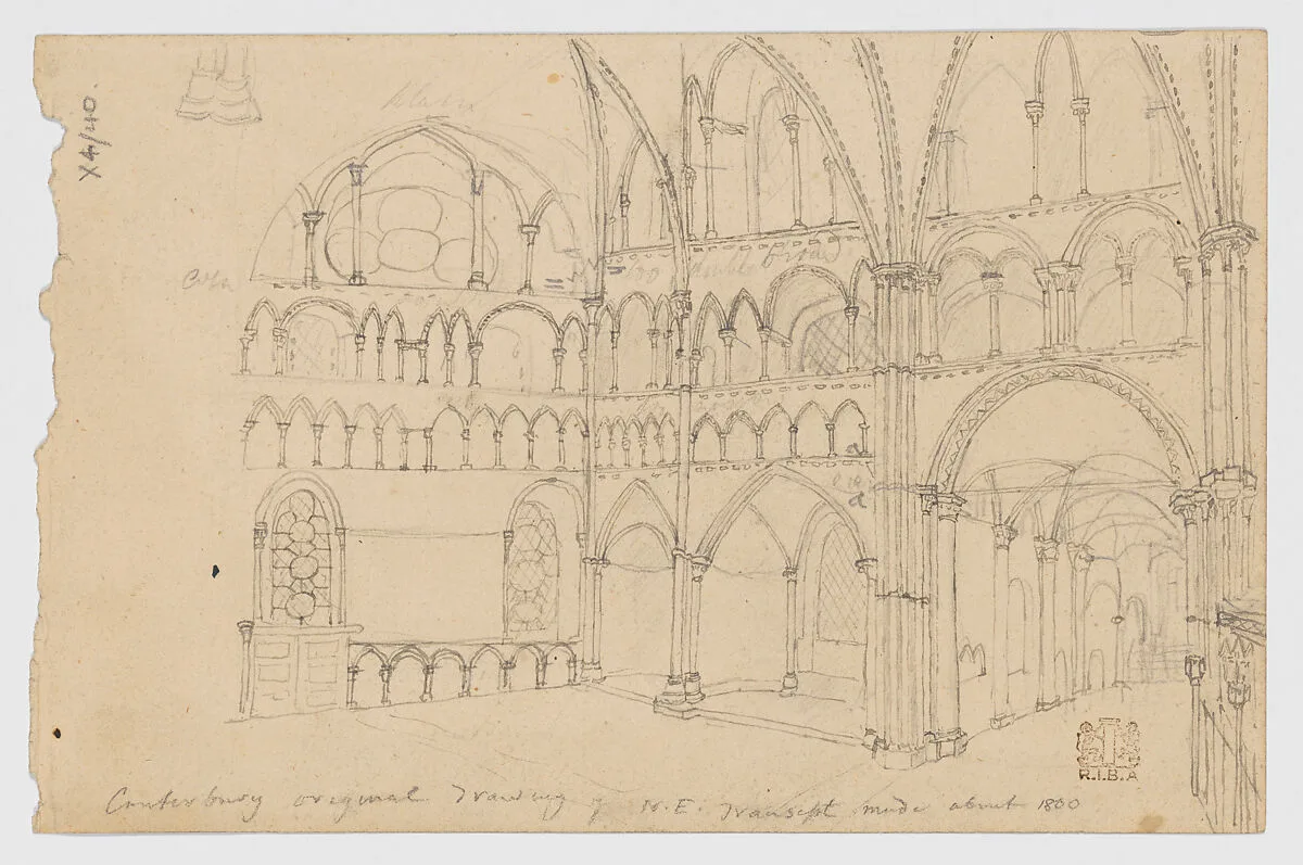 Northeast Transept of Canterbury Cathedral (recto); Architectural Details (verso) — Anonymous, British, late 18th–early 19th century