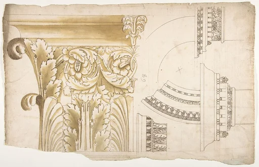Arch of Septimius Severus, pilaster capital, elevation; impost and arch elevation; detail (recto) blank (verso)