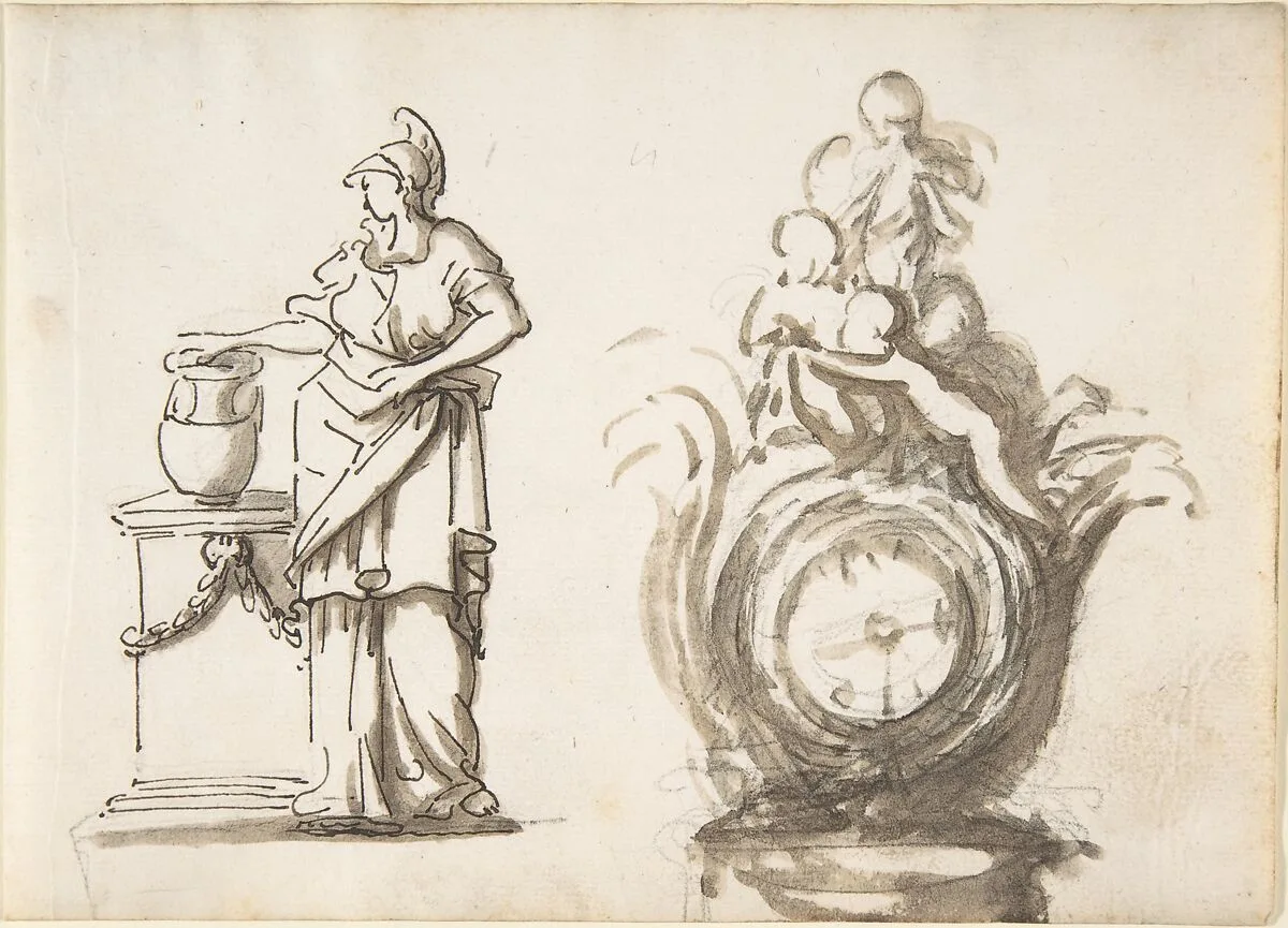 Design for a Clock with a Classical Female Figure — Anonymous, French, 18th century