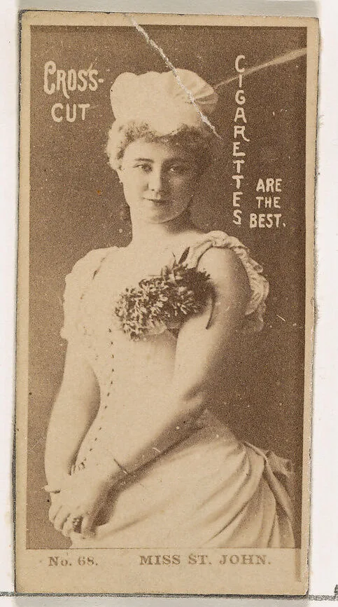 Card Number 68, Miss St. John, from the Actors and Actresses series (N145-2) issued by Duke Sons & Co. to promote Cross Cut Cigarettes — W. Duke, Sons & Co.