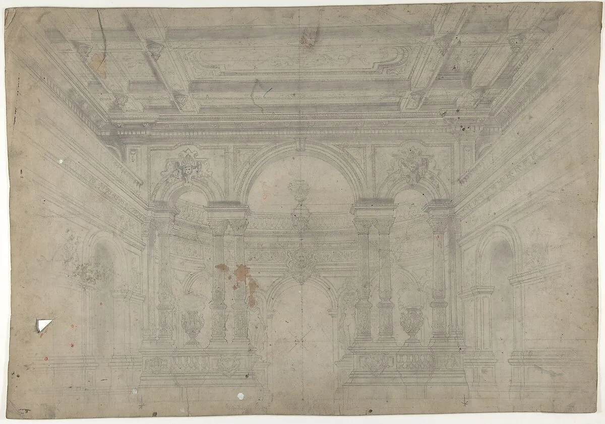 Design for a Stage Set at the Opéra, Paris: Interior with Coiffered Ceiling — Eugène Cicéri