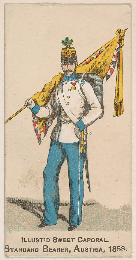 Standard Bearer, Austria, 1853, from the Military Series (N224) issued by Kinney Tobacco Company to promote Sweet Caporal Cigarettes — Kinney Brothers Tobacco Company