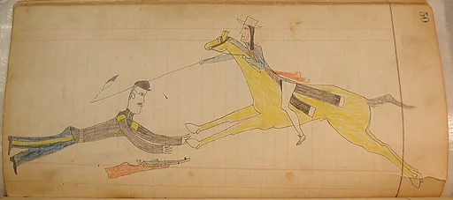 Maffet Ledger: Indian on horseback, fallen soldier
