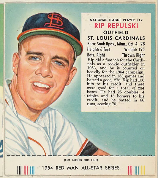Rip Repulski, from the Major League All Stars series (T234), issued by Red Man Chewing Tobacco — Red Man Chewing Tobacco