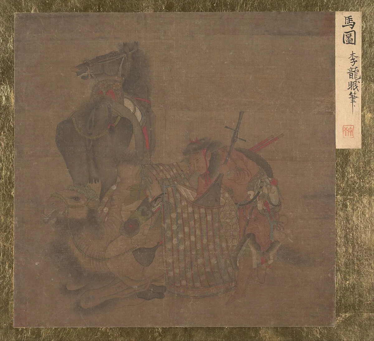 元? 佚名 仿李公麟 人馬駱駝圖 冊頁|Mongol with Horse and Camel — Li Gonglin|Unidentified artist