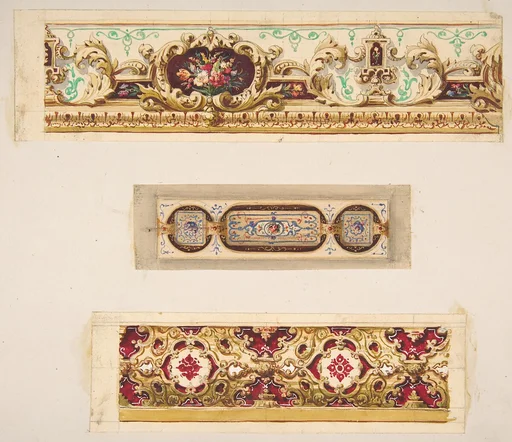 Three designs for painted borders to decorate a room
