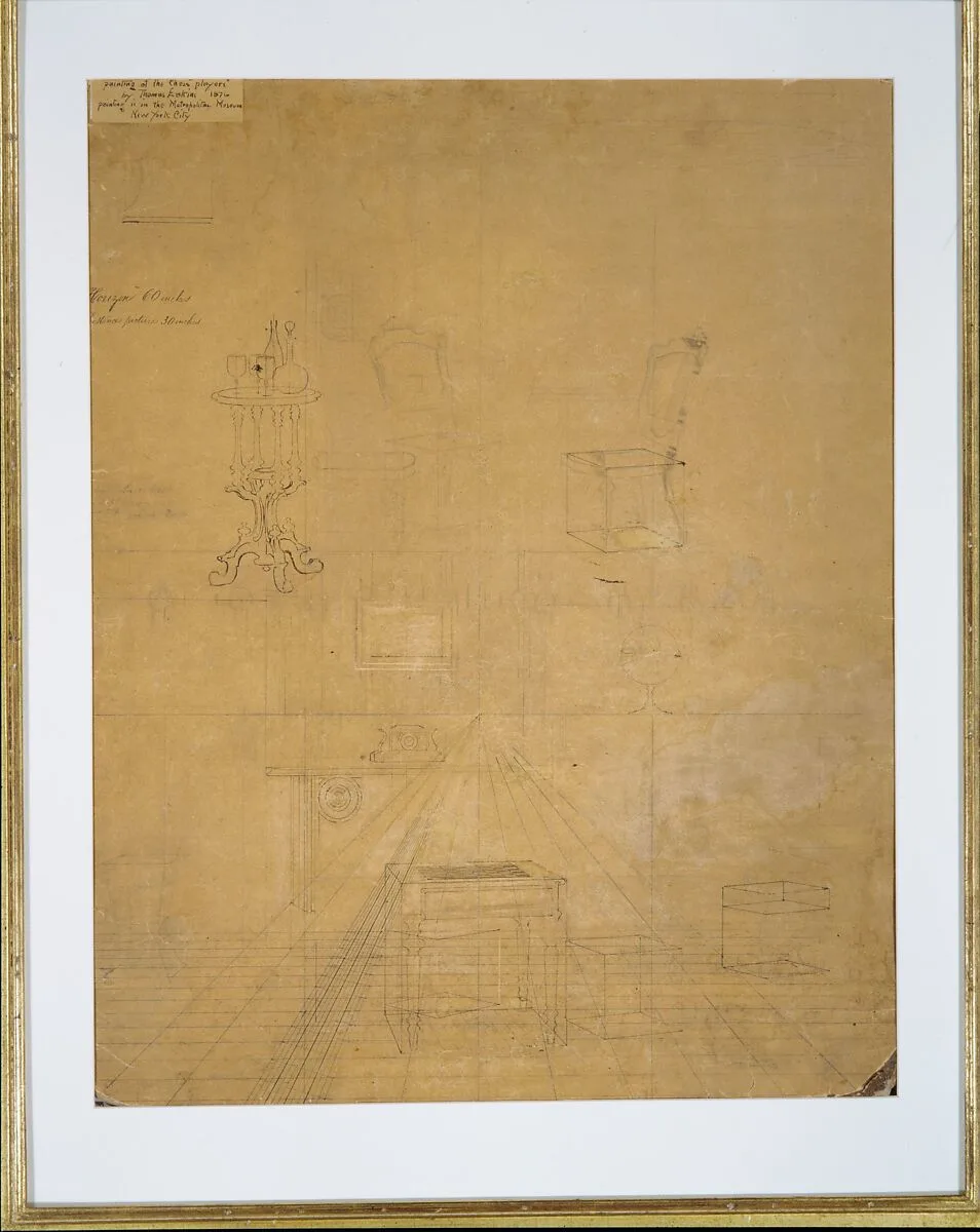 Perspective Drawing for the "Chess Players" — Thomas Eakins