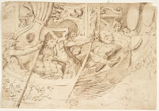 Ancient Naval Battle (Recto); Park with Monuments (Verso)