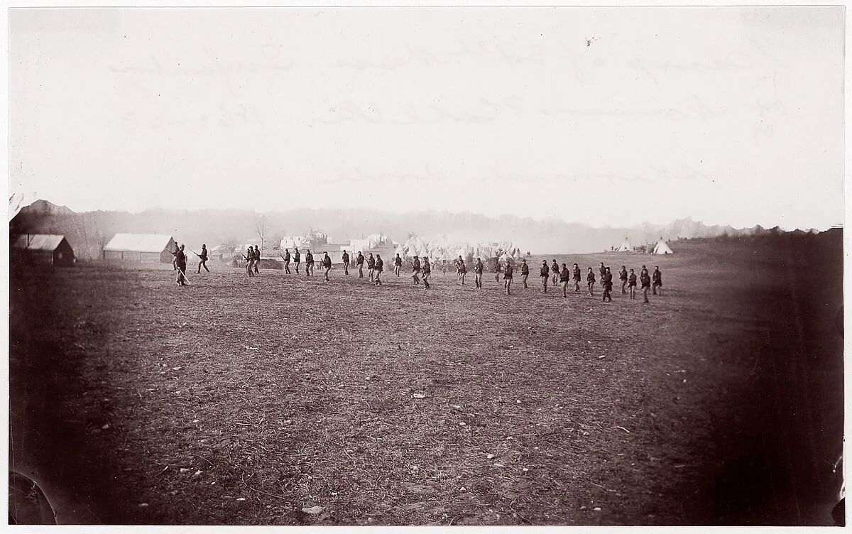 Camp of 34th Massachusetts Infantry, Miner's Hill, VA. Skirmish Drill. — Unknown|Mathew B. Brady