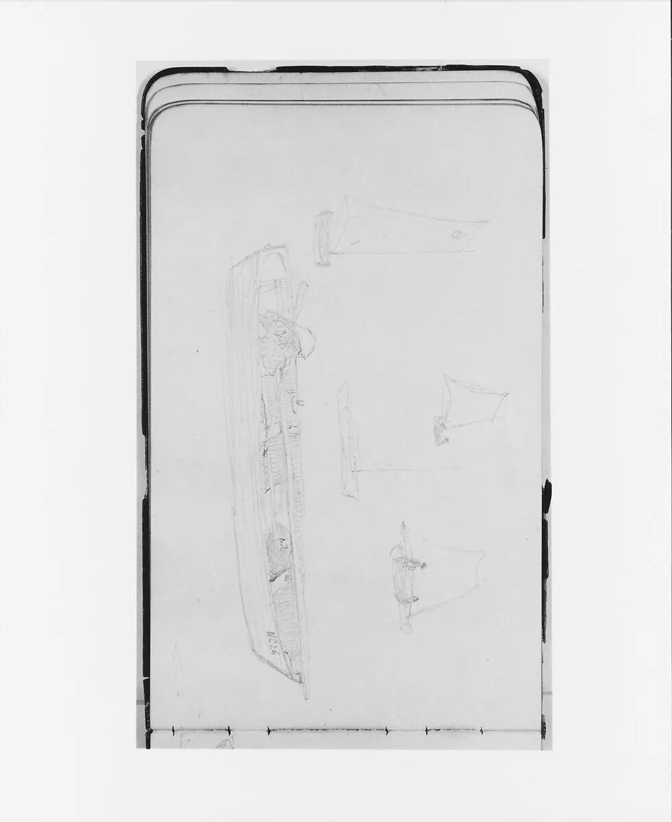 Sketches of a Canoe and Sailboats (from Sketchbook) — Albert Bierstadt