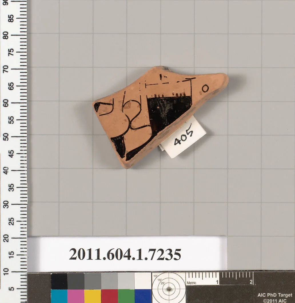Terracotta fragment of a kylix (drinking cup) — Makron