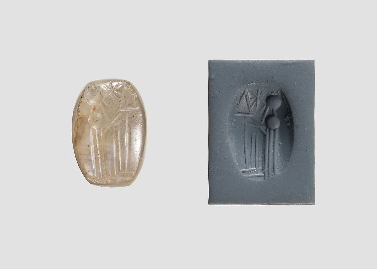 Stamp seal (oval conoid) with cultic scene — Unknown