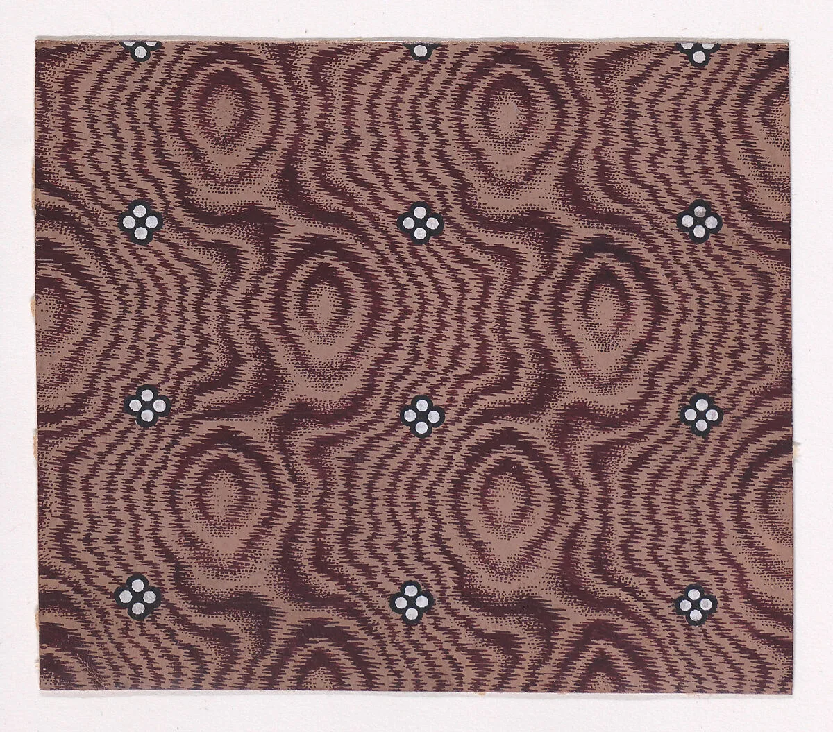 Textile Design with Rows of Quatrefoils of Pearls over an Abstract Background Simulating Tie-Dye — Anonymous, Alsatian, 19th century