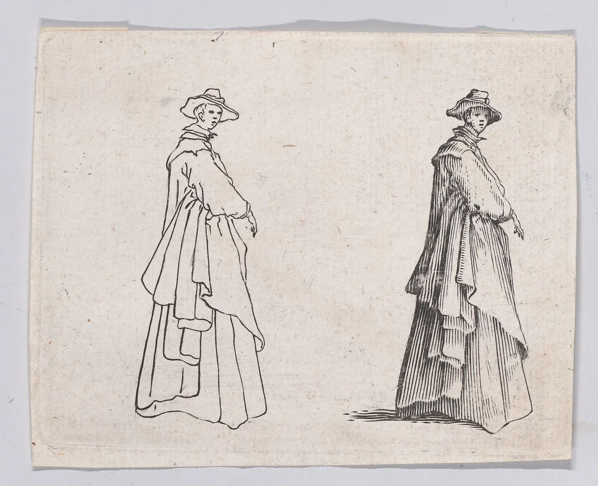 Reverse Copy of La Dame au Vêtement Ample (The Woman with the Ample Clothing), from "Les Caprices" Series A, The Florence Set — Jacques Callot|Anonymous