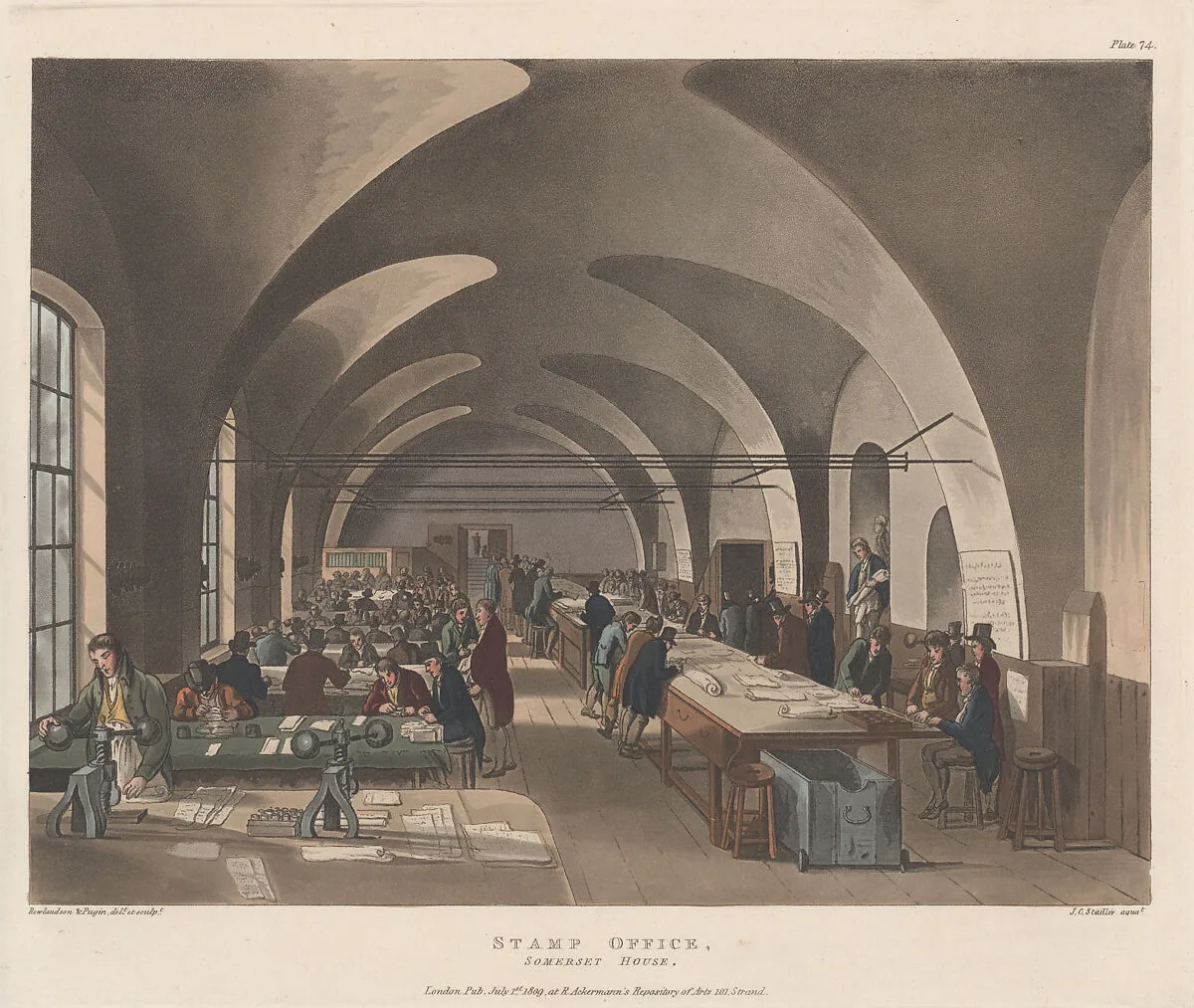 Stamp Office, Sommerset House — Rudolph Ackermann, London|Joseph Constantine Stadler|Auguste Charles Pugin|Thomas Rowlandson