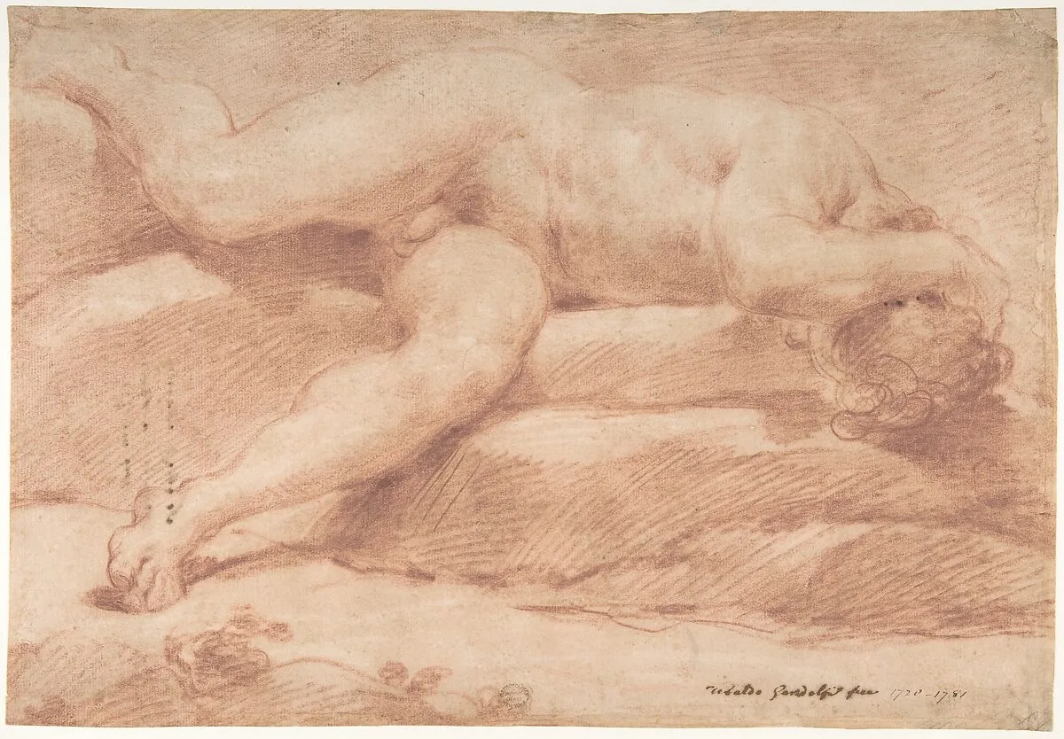 Reclining Male Nude (recto); Seated Male Nude (verso) — Ubaldo Gandolfi