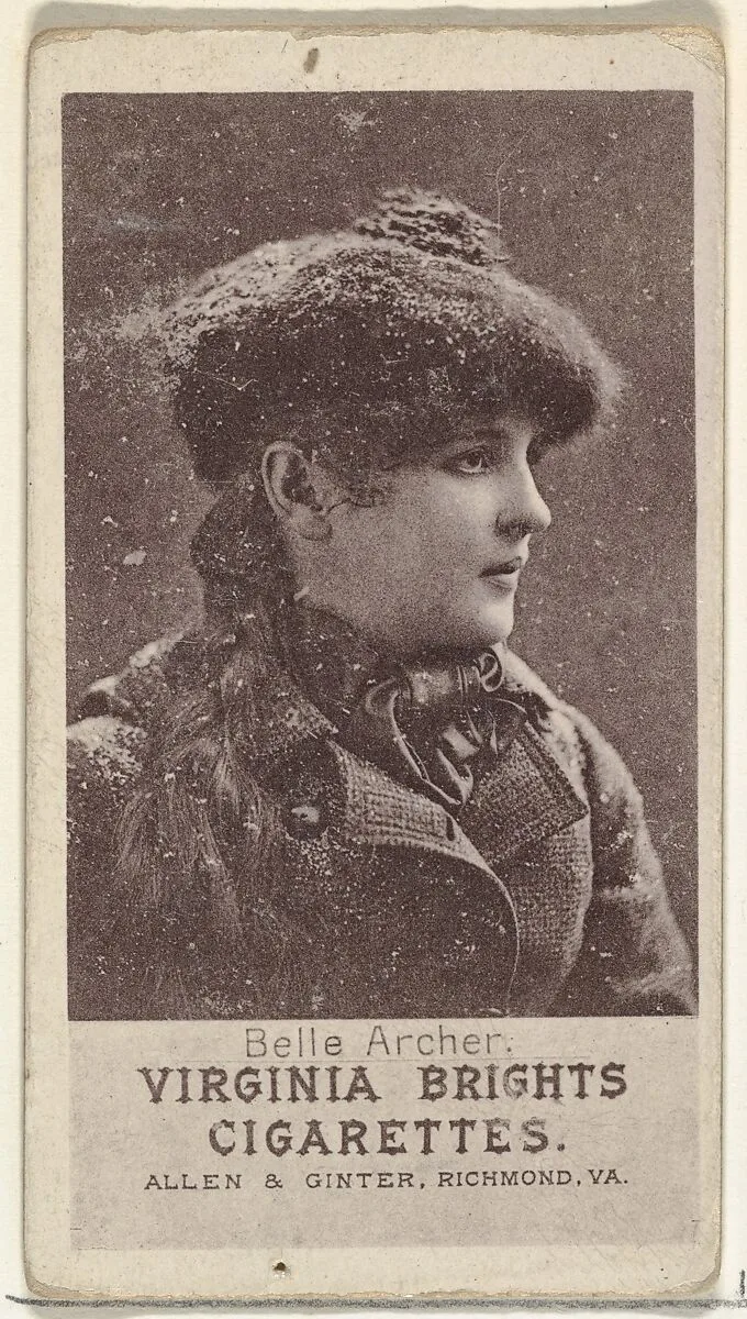 Belle Archer, from the Actresses series (N67) promoting Virginia Brights Cigarettes for Allen & Ginter brand tobacco products — Allen & Ginter