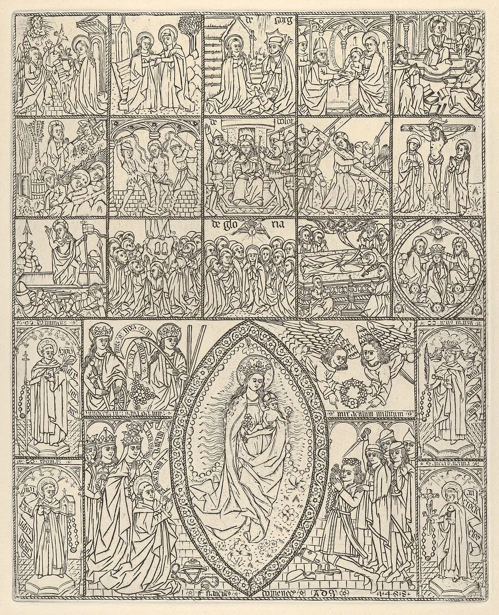 The Fifteen Mysteries and the Virgin of the Rosary (Modern Impression) — Francisco Doménech