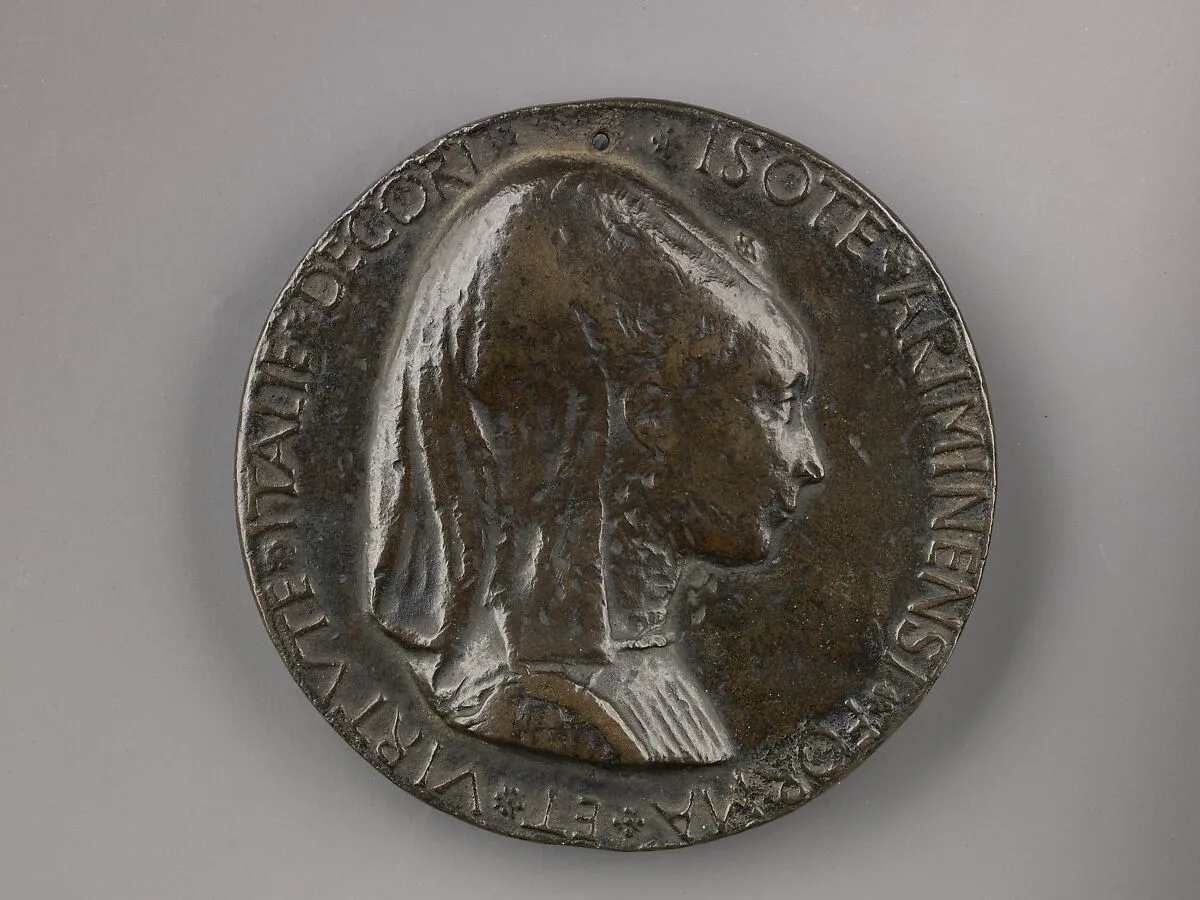 Portrait medal of Isotta degli Atti (obverse); An Elephant (reverse) — Matteo de' Pasti
