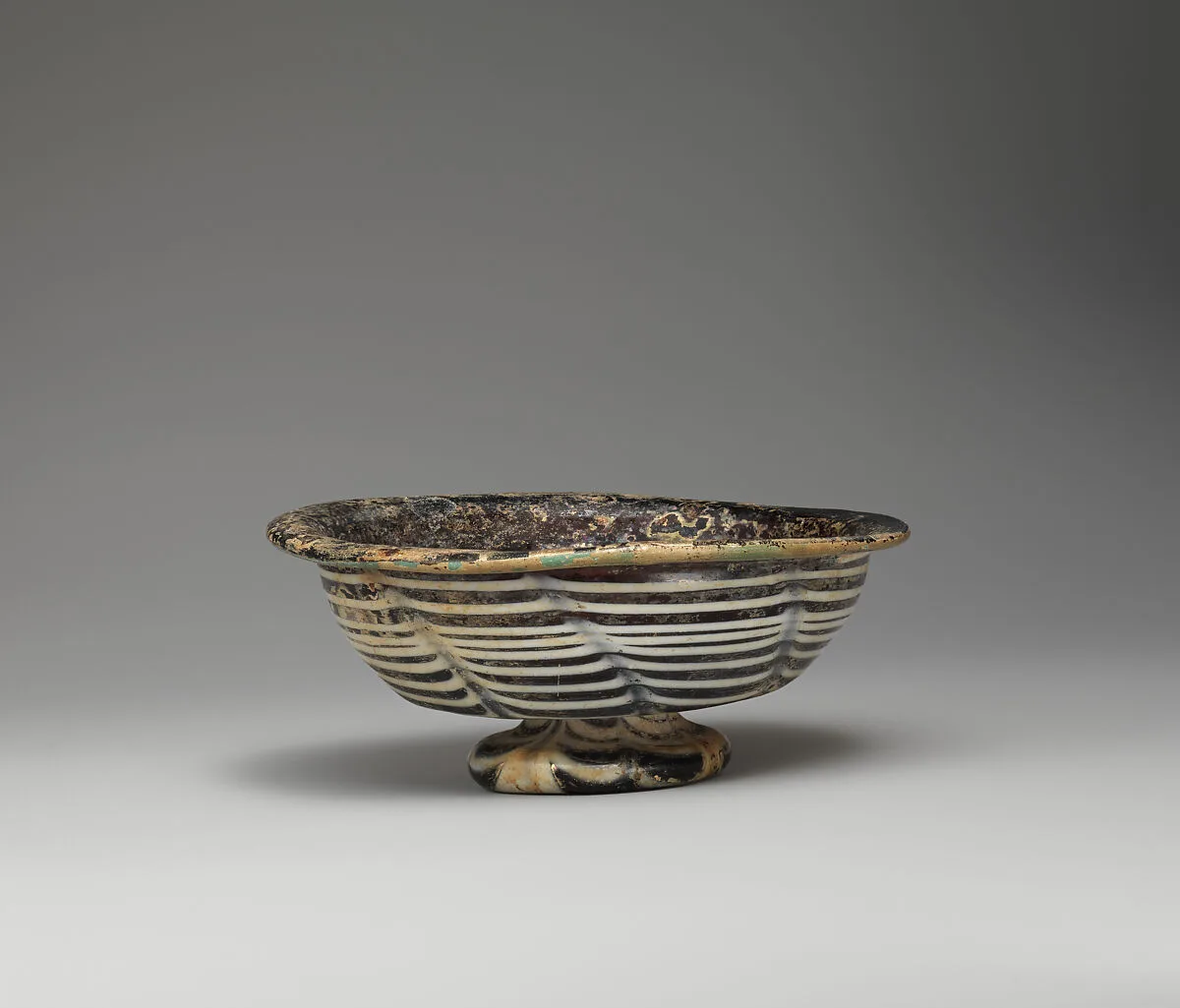 Footed Bowl with Marvered Decoration in White and Turquoise — Unknown