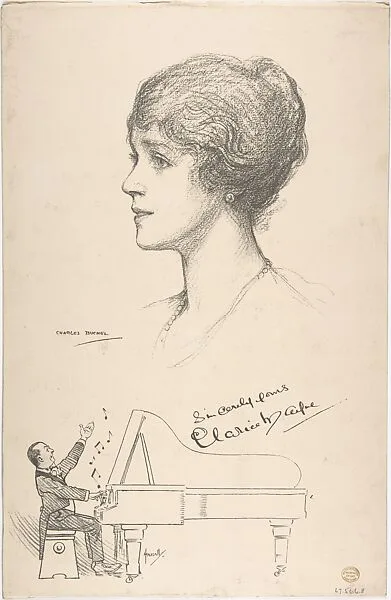 Portrait Head of the actress Clarice Mayne, shown with her accompaniest James William Tate — John Hassall|Clarice Mayne|James William Tate|Charles A. Buchel
