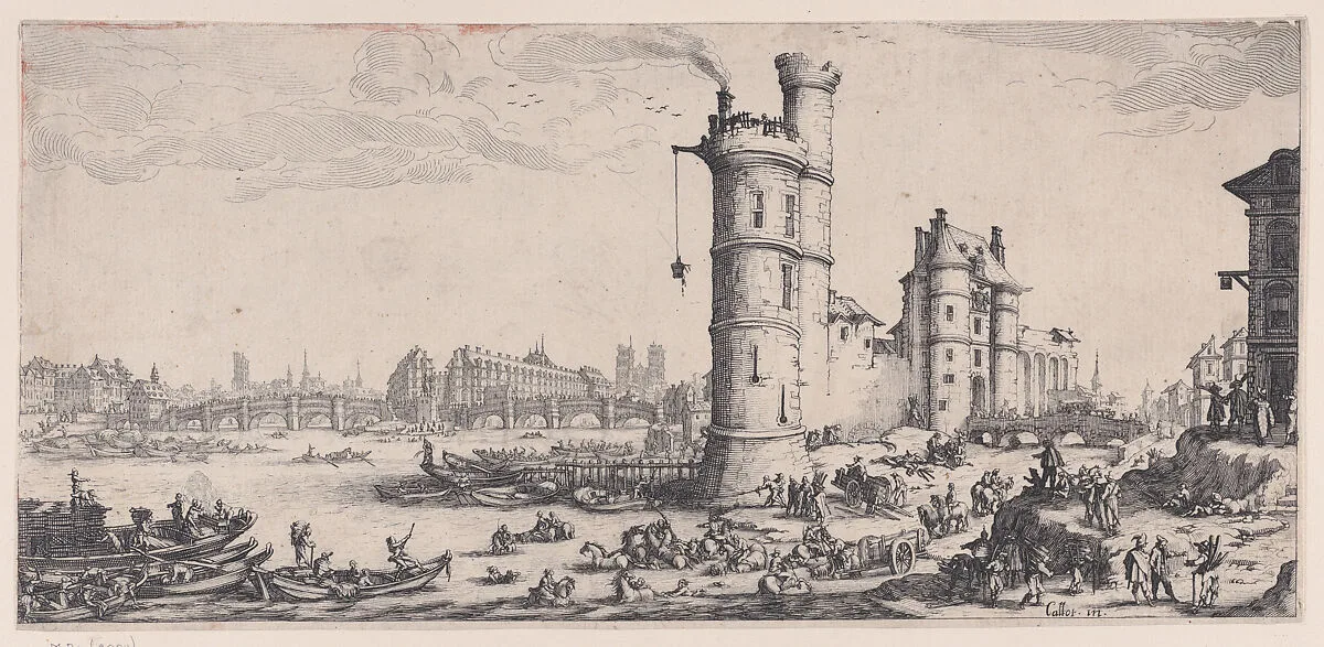 Copy of Vue de Pont-Neuf (View of the Pont Neuf), from "Les Deux Grandes Vues de Paris" (The Two Large Views of Paris) — Jacques Callot|Anonymous