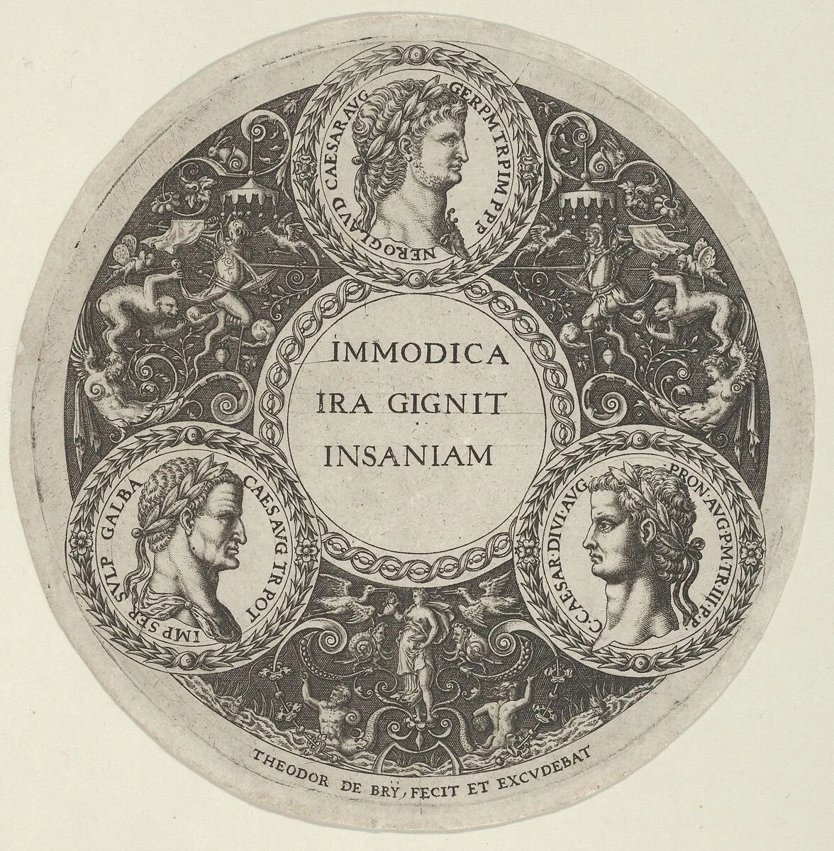 Design for a Dish with Portraits of the Roman Emperors Nero, Galba, and Caligula — Theodor de Bry