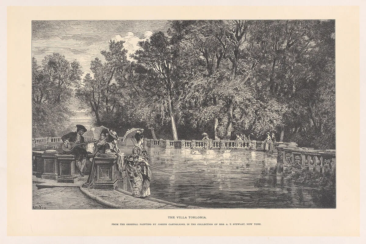 The Villa Torlonia, from the original painting by Joseph Castiglione in the collection of Mrs. A. T. Stewart, New York — Giuseppe Castiglione|Edmond Yon
