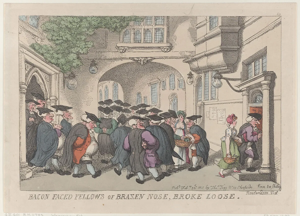 Bacon Faced Fellows of Brazen Nose, Broke Loose — Thomas Rowlandson|Thomas Tegg