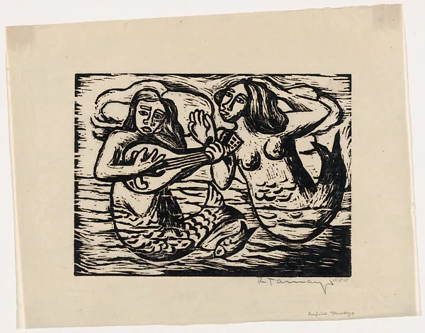 Two mermaids, one playing a mandolin — Rufino Tamayo