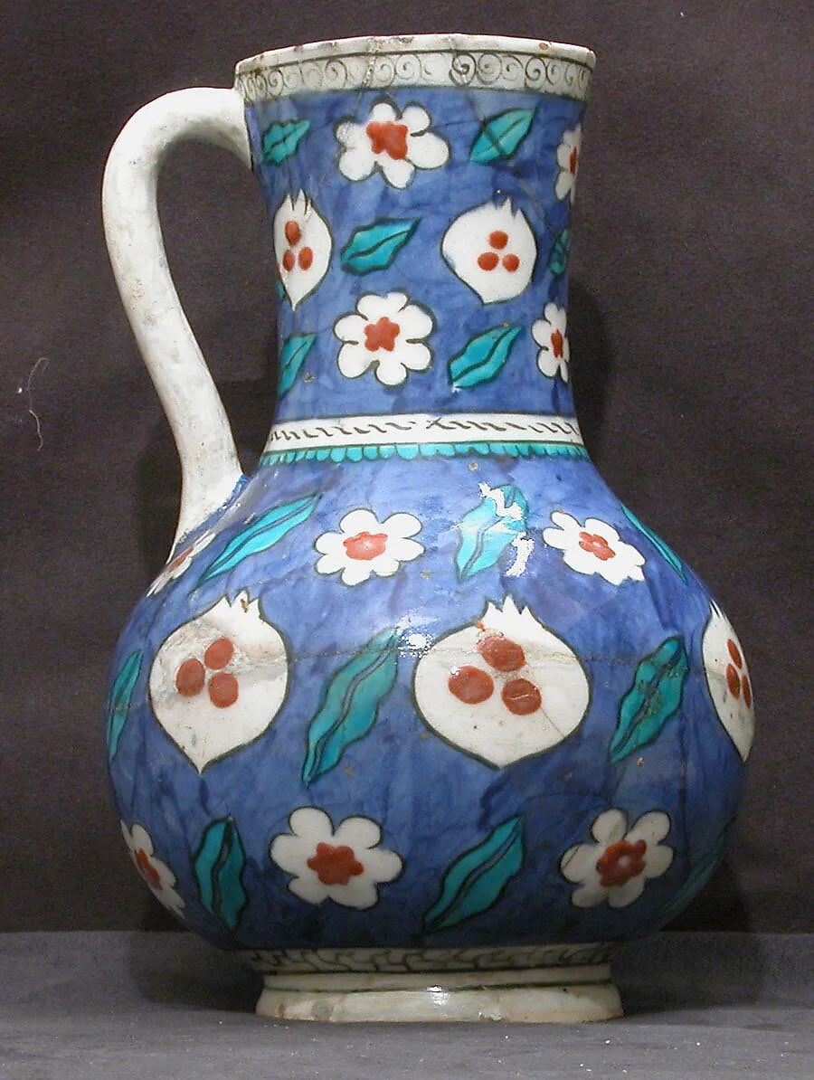 Blue-ground Ewer with Floral, Tiger-stripe and 'Cintamani' Designs — Unknown