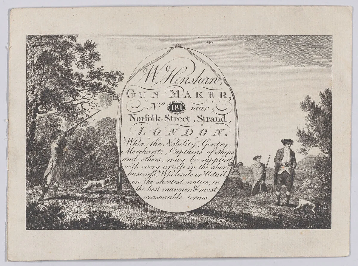 Trade Card for William Henshaw, Gunmaker — Anonymous, British, 18th century