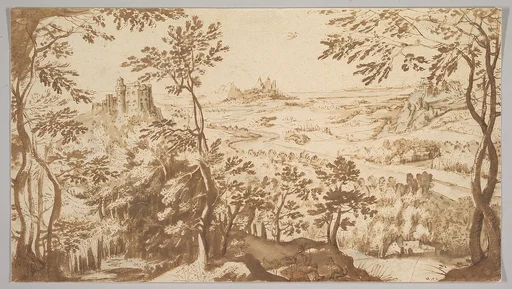 Panoramic Landscape with a Mill, a Castle and Mountains