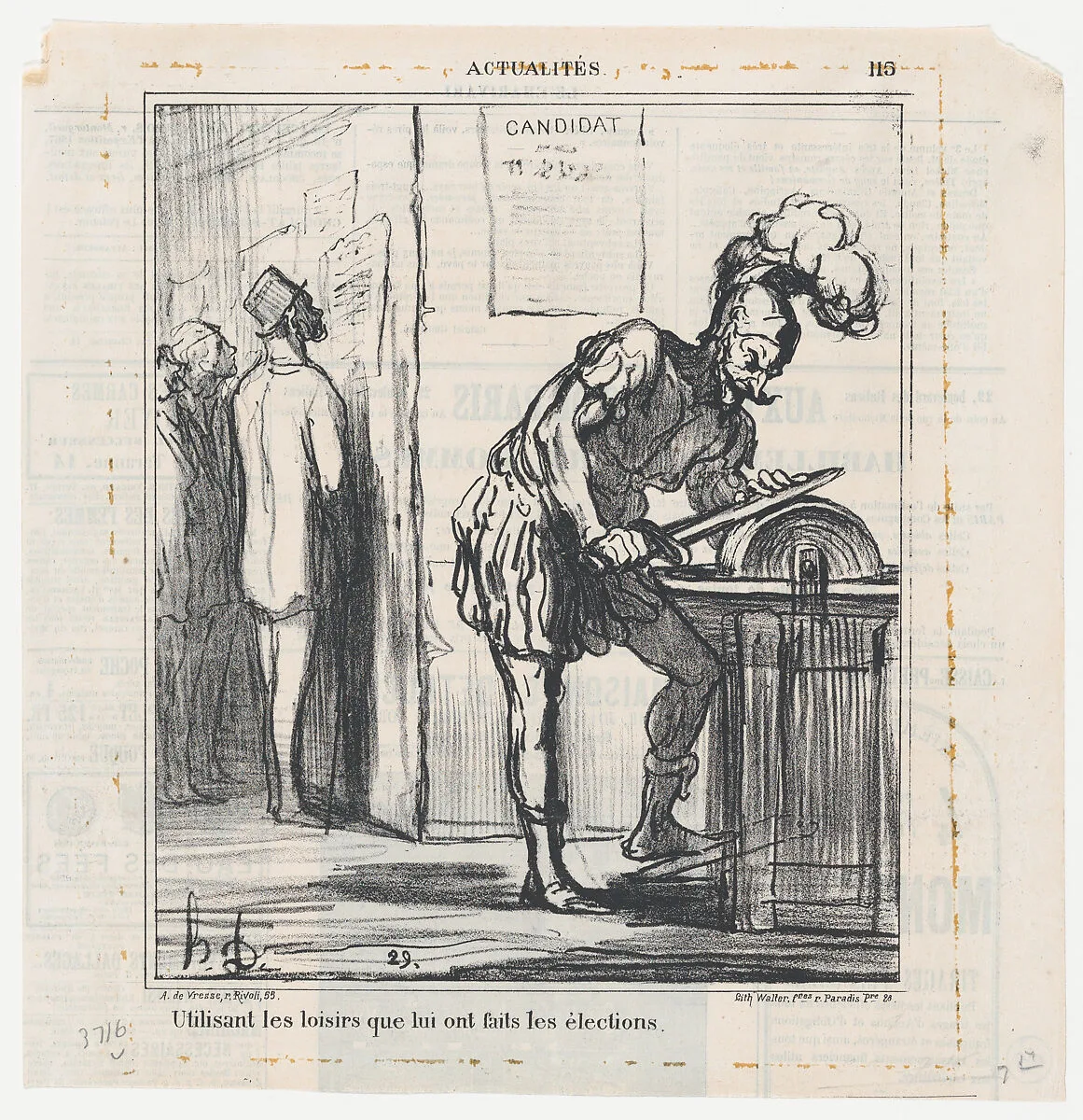 Using the free time the elections have given him, from News of the day, published in "Le Charivari" — Honoré Daumier|Arnaud de Vresse|Walter Frères